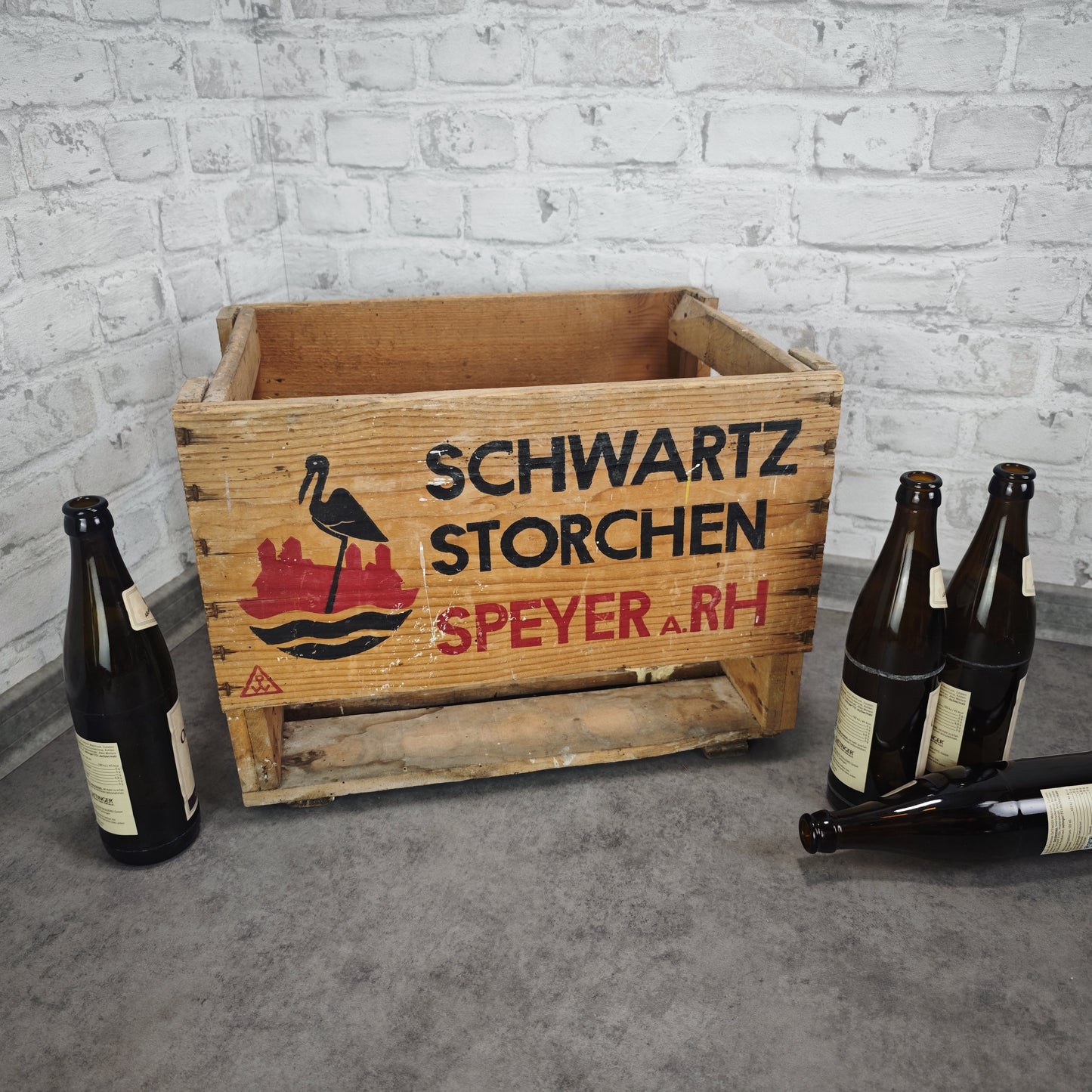 Schwartz Storchen Speyer a. Rh Bierkiste mit Logo Bierkasten Holz Vintage