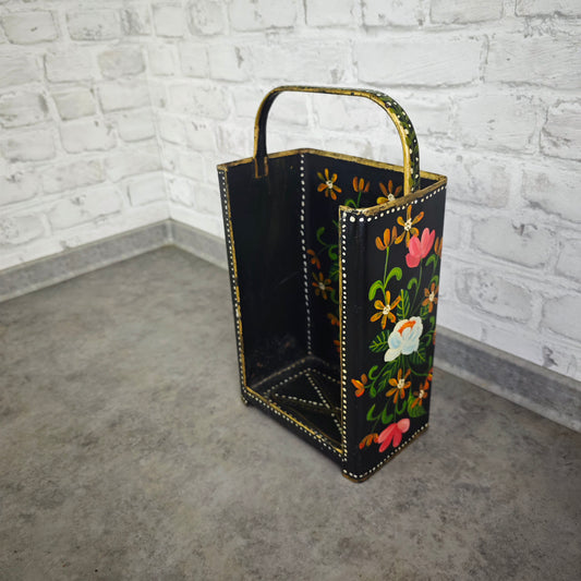 Kohleträger Metall schwarz gold Bauernmalerei Blumen Landhaus Vintage Dekoration