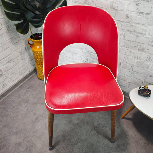 Midcentury Stuhl 50er Jahre rot Kunstleder Rockabilly Diner Atomic Age Vintage Retro Möbel Stuhl Holzbeine