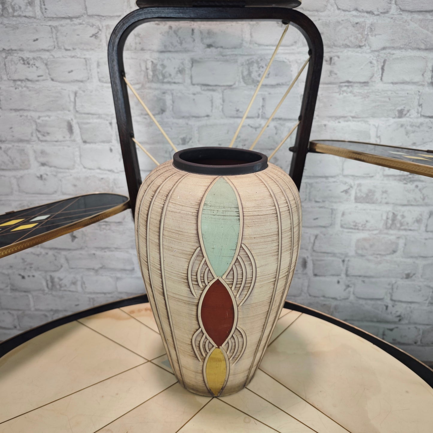 Sawa Keramik Vase 50er Jahre Franz Schwaderlapp Midcentury Vintage Reliefmuster