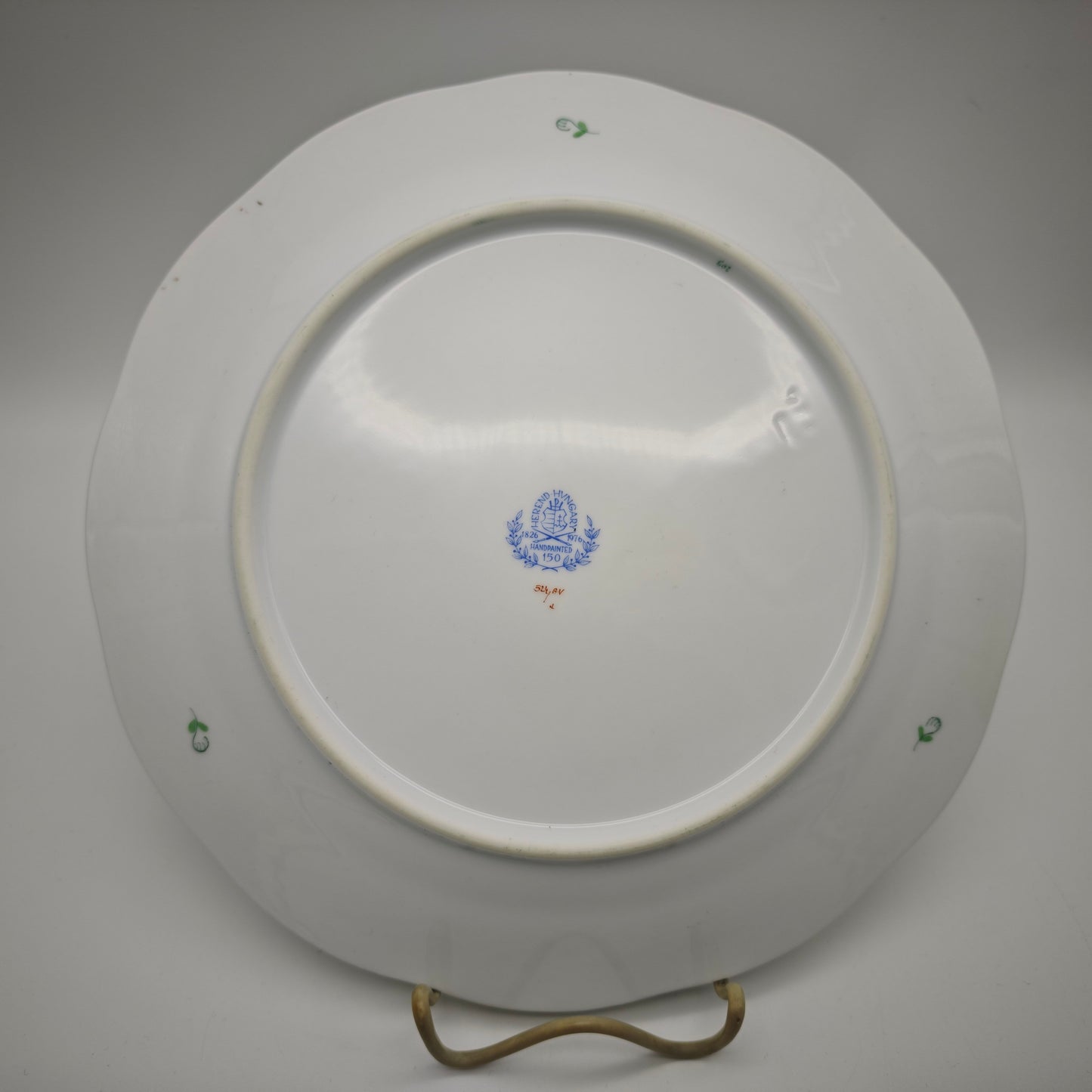 Herend Speiseteller Chinese Bouquet Apponyi Grün mit Goldrand Porzellan 25,5 cm Vintage Ungarn