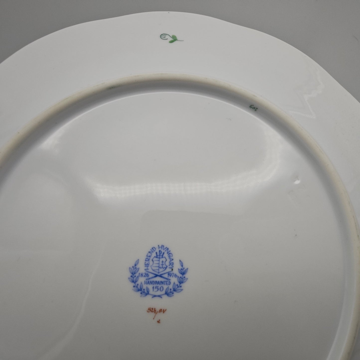 Herend Speiseteller Chinese Bouquet Apponyi Grün mit Goldrand Porzellan 25,5 cm Vintage Ungarn
