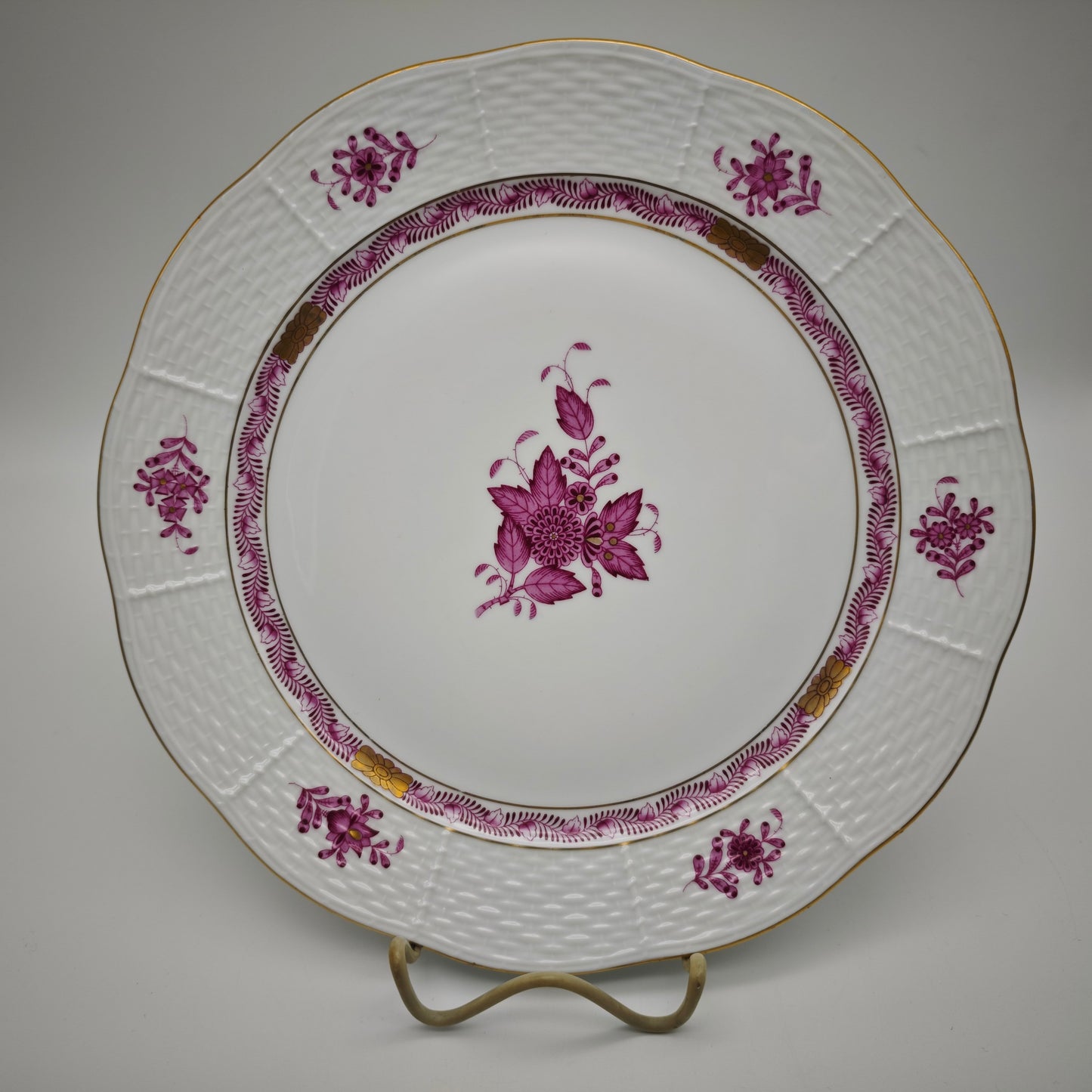 Herend Speiseteller Chinese Bouquet Apponyi Rot mit Goldrand Porzellan 25,5 cm Vintage Ungarn
