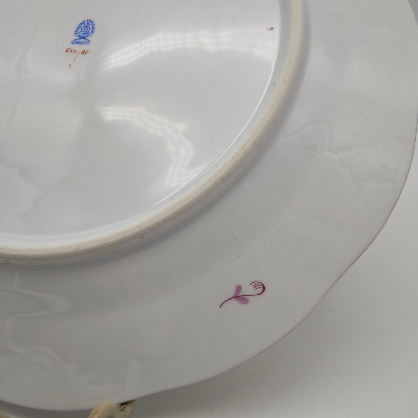 Herend Speiseteller Chinese Bouquet Apponyi Rot mit Goldrand Porzellan 25,5 cm Vintage Ungarn