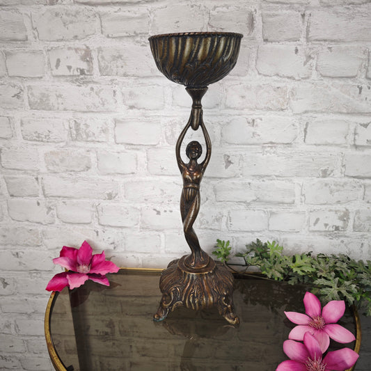 Petroleumlampe Bronze Figur Jugendstil Frau trägt Fackel Schale Royal Zanzara B.V.