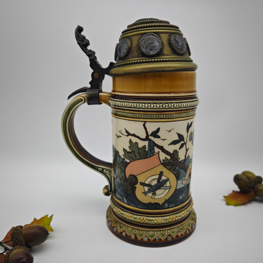 Villeroy & Boch Mettlach Bierkrug 1396 Bacchusmotiv Putti Jugendstil Keramik Reliefkrug Bierstein