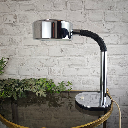 1970er Schreibtischlampe Hustadt Leuchten Chrom silber schwarz verstellbar E27 Vintage Büroleuchte ca 35 cm