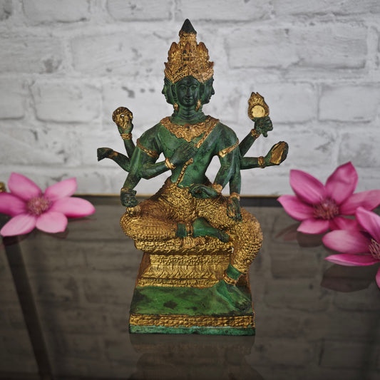 Brahma Statue Bronze Patina 20 cm viergesichtig sitzend Metallguss spirituelle Figur Meditation Yoga Raum Deko