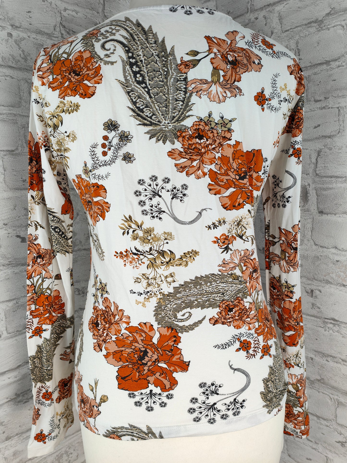 Ensemble de 2 pièces style ensemble jupe midi ligne A avec ceinture bleu foncé et haut à manches longues blanc orange motif floral cachemire tenue jupe haut combinaison de vêtements