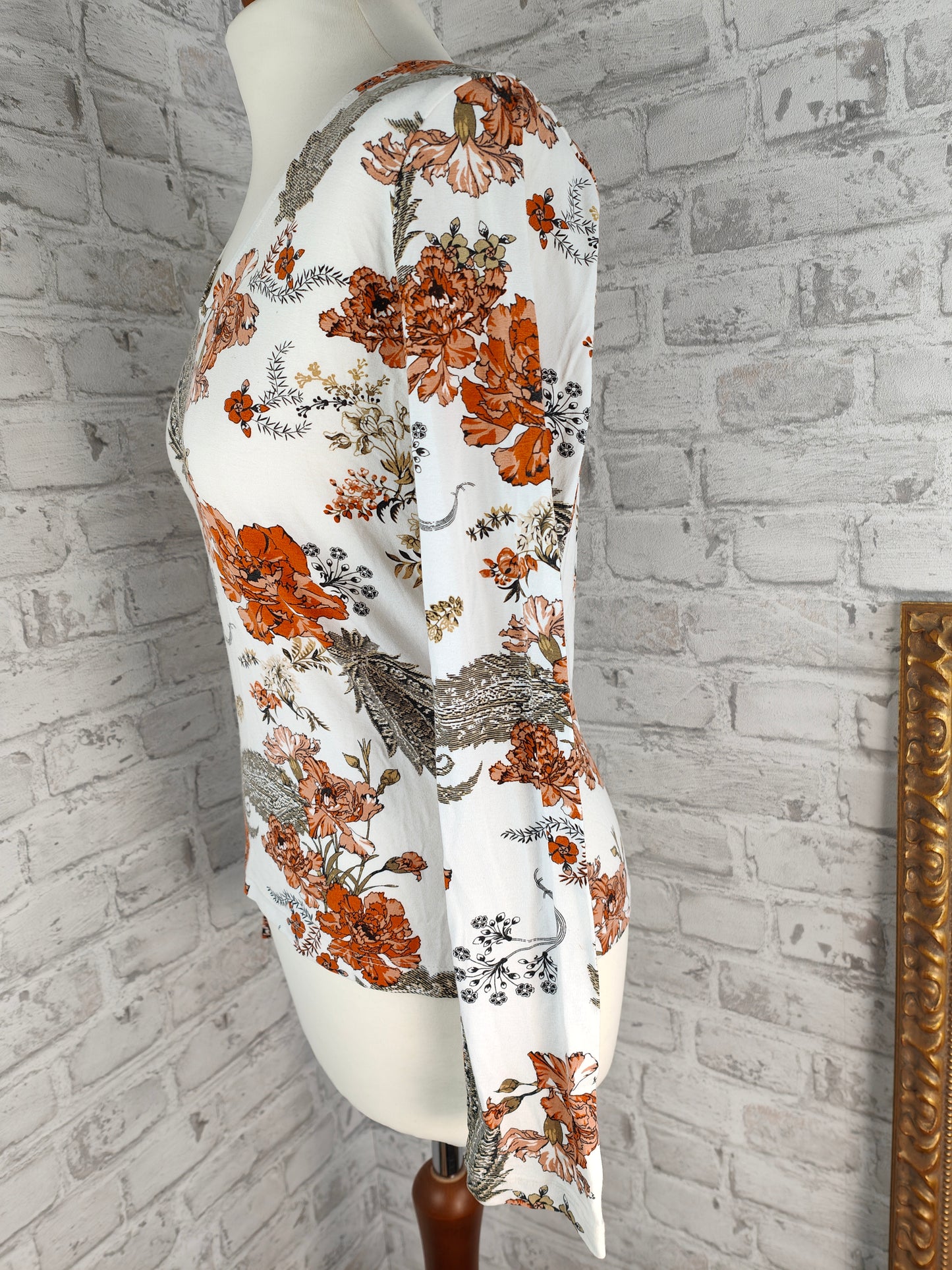 Ensemble de 2 pièces style ensemble jupe midi ligne A avec ceinture bleu foncé et haut à manches longues blanc orange motif floral cachemire tenue jupe haut combinaison de vêtements