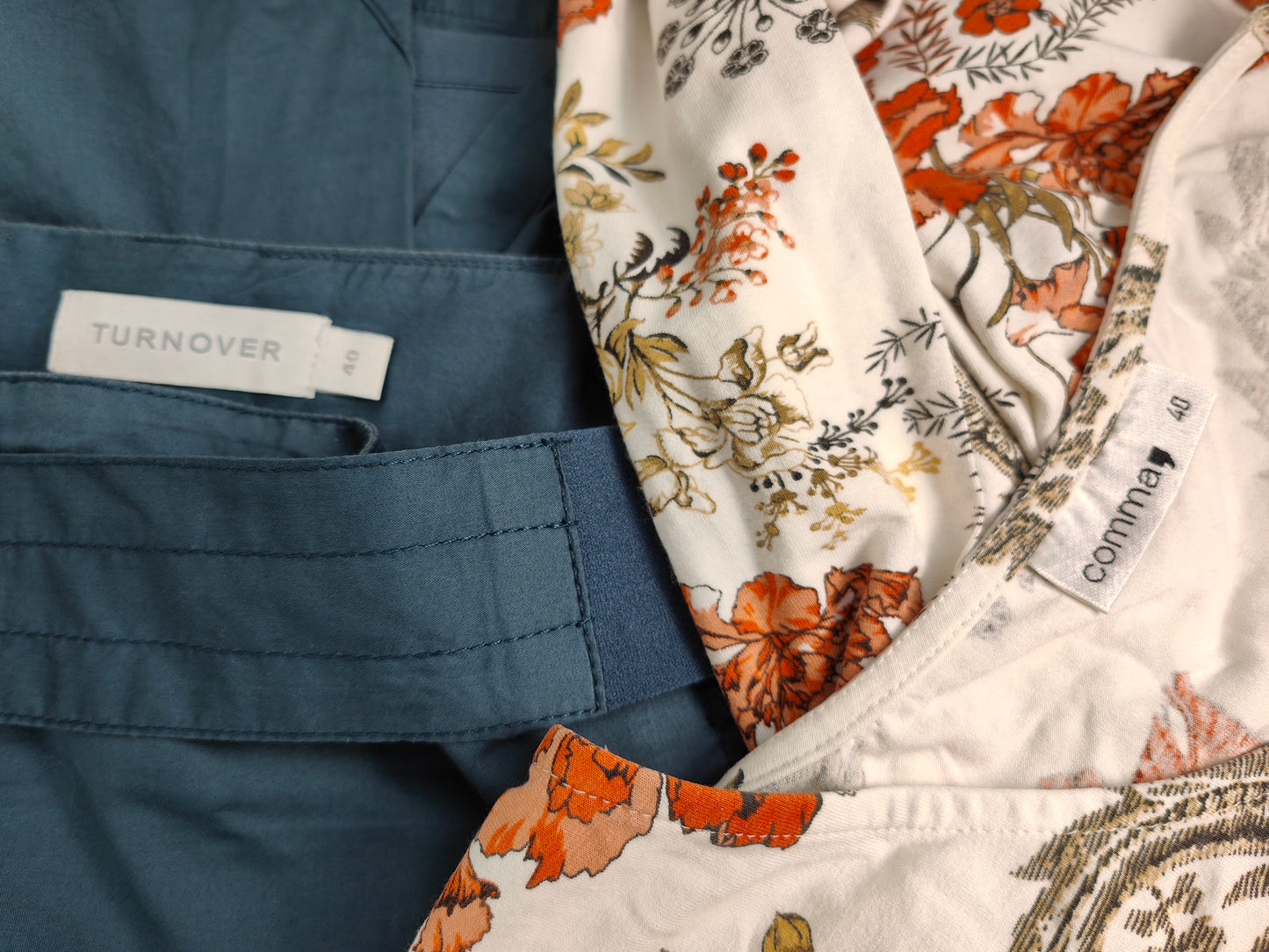 Ensemble de 2 pièces style ensemble jupe midi ligne A avec ceinture bleu foncé et haut à manches longues blanc orange motif floral cachemire tenue jupe haut combinaison de vêtements