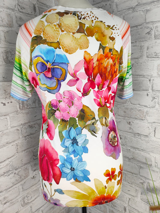 2-piece outfit set midi cargo skirt with pockets & shirt white colorful floral pattern raglan sleeves striped pattern mix art dopamine dressing preppy casual clothing combination style bundle