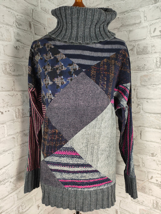 2-piece outfit set cord midi skirt pencil skirt skirt Closed brown & top long sleeve knitted collar pattern mix desigual autumn winter art style bundle combination