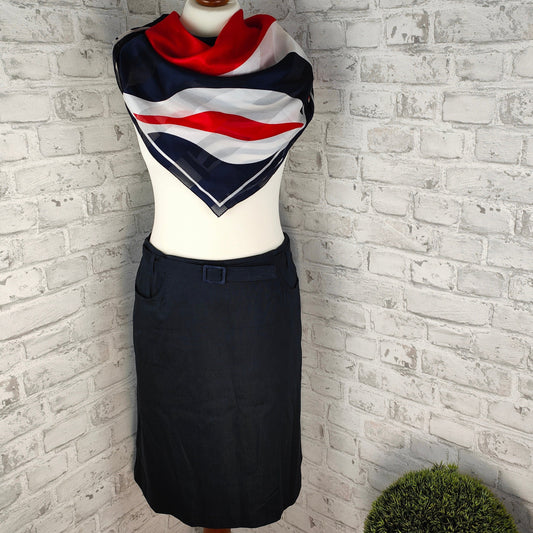 2-piece outfit set skirt pencil skirt belt pockets navy & cloth patterned dark blue navy white red waves graphic stripes skirt 60s style bundle