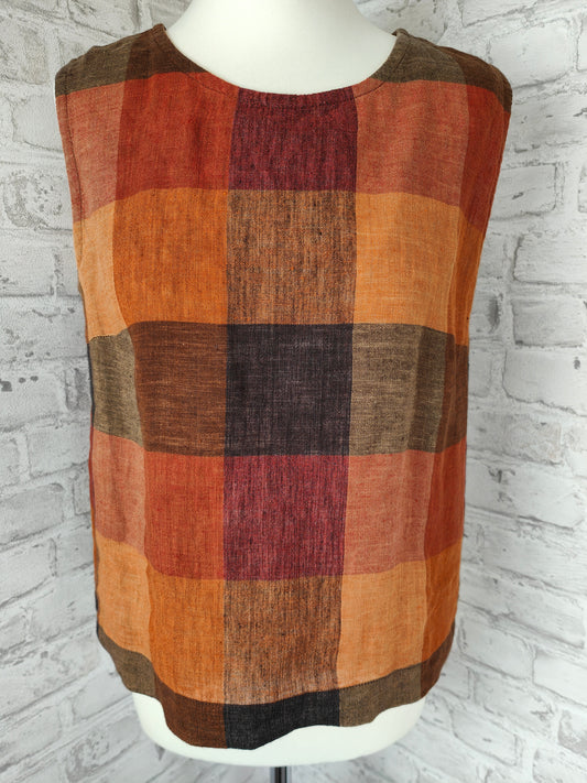 2-piece outfit combination linen maxi skirt & top raccoon earth tones summer organic block print sleeveless autumn colors clothing set style bundle