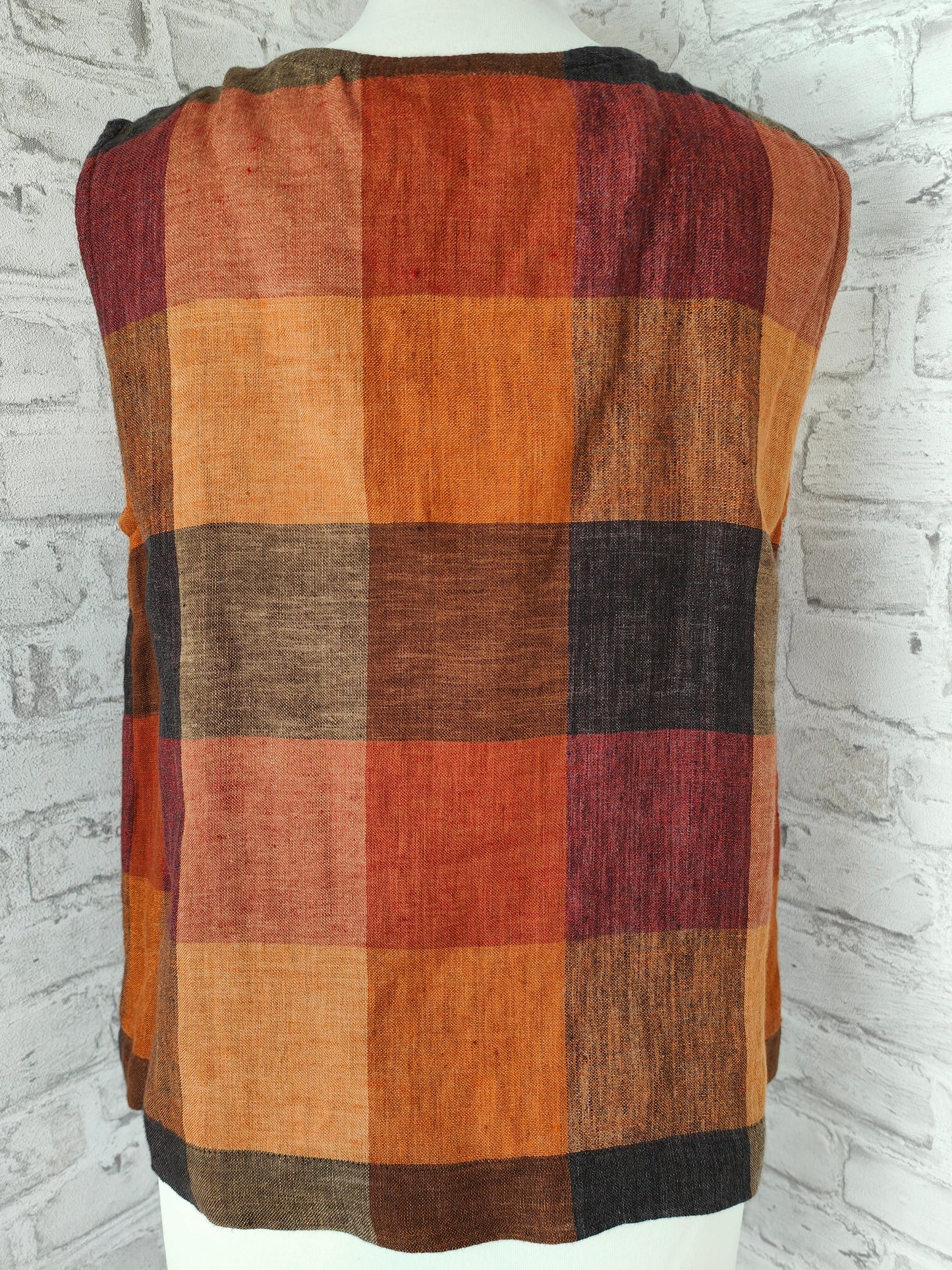 Ensemble de vêtements 2 pièces en lin, jupe longue et haut, tons terre de raton laveur, imprimé bloc biologique d'été, sans manches, couleurs d'automne, style bundle