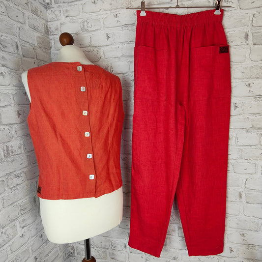 Ensemble de tenue Hofius haut et pantalon en lin orange rouge style été vêtements écologiques combinaison taille 40 mode naturelle nacre