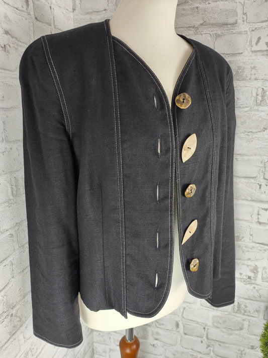 Veste blazer traditionnelle Hagro boutons inhabituels corne métal noir coutures blanches dirndl traditionnel Oktoberfest Bavière Alpes style campagnard lin