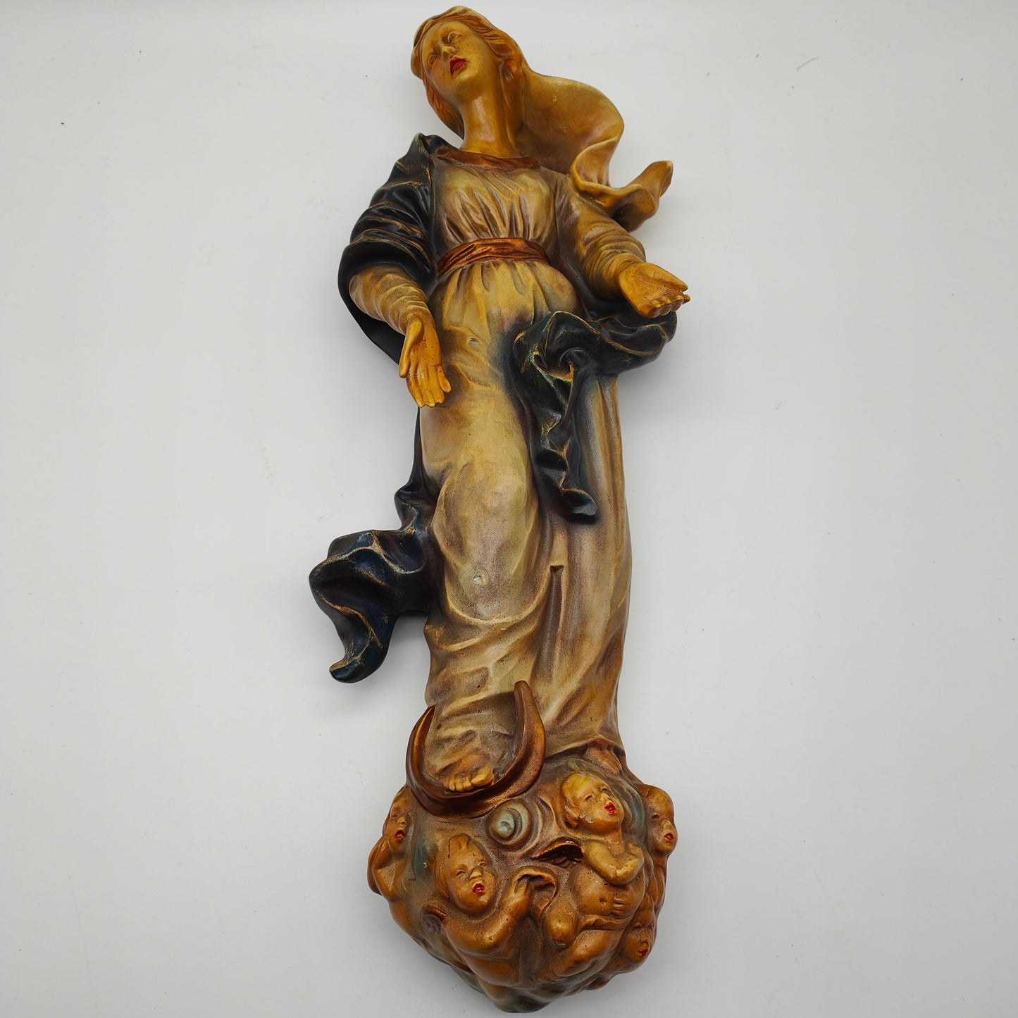 RS Cortendorf Mondsichelmadonna Wandfigur Keramik Madonna Maria 42 cm Sakral Kunst Vintage religiöse Ikone Engel Wanddeko Handarbeit