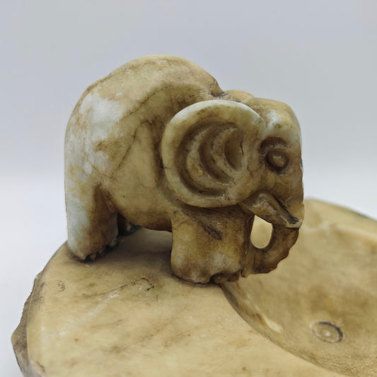 Alabaster ashtray elephant hand carved Spain vintage solid cigar mid century style stone