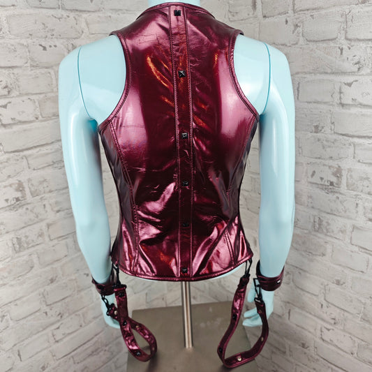 Lip Service VICE Corset Bondage Menottes bordeaux-aubergine vinyle rivets brillants Gothique dames Rockstar Couture Dominatrix corset Stagewear