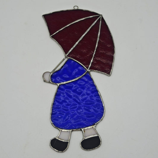 Glass picture girl with umbrella woman child light catcher window picture sun catcher Tiffany glass handmade Tiffany picture sweet playroom lead glass