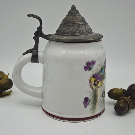 Beer mug as a souvenir with tin lid hunting beer mug antique lid mug tankard stein Oktoberfest Bavaria Germany men's gift mug