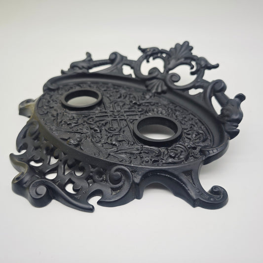 Ensemble de bureau en fer noir, ornements en forme de lys, porte-lettres, classeur, organisateur de bureau