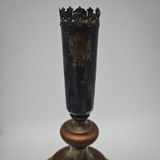 Candle holder copper silver-plated antique metal Wilhelminian era sacred ornaments lilies stars Gothic home altar