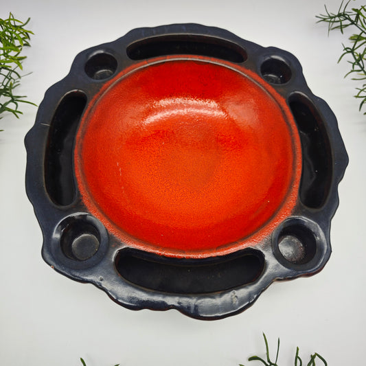 Jasba ceramic Advent wreath Advent plate red brown Midcentury 4 candles fat lava candle holder Advent bowl flower bowl flower arrangement Ikebana vase 60s 70s