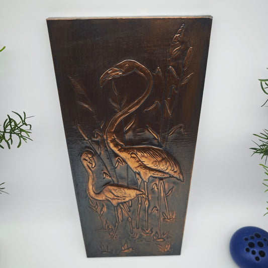 Mid Century Wall Picture Copper Flamingos Relief Vintage 50s 60s Retro Rockabilly Boho Shabby Chic Copper Picture Flamingo Kidney Table Time
