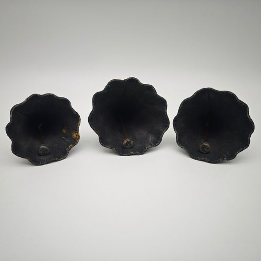 3x cloches métalliques en forme de cône ondulées ensemble décoration rituels méditation purification cadeau vintage fer forgé fréquence de guérison guérison par le son