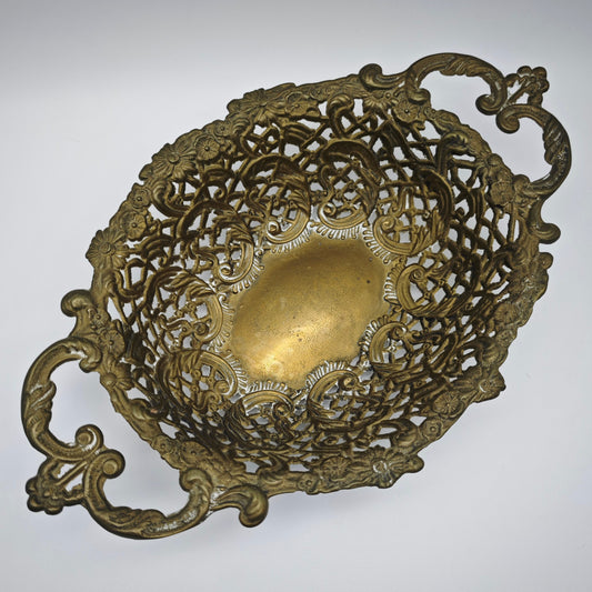 Fruit bowl bowl brass breakthrough solid vintage Hollywood Regency fruit basket baroque confectionery oval gold offering bowl key holder flowers