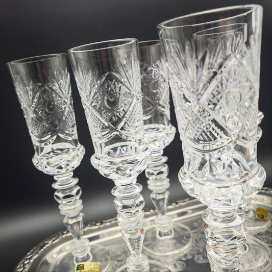 6x champagne flutes Cristal de Paris MF star champagne glass hand-cut crystal glass lead crystal wedding dinner