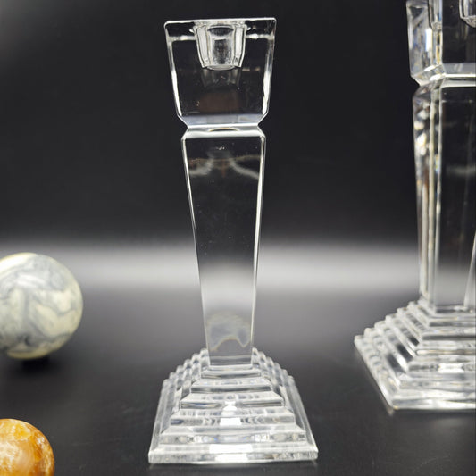 2x Nachtmann candlesticks modern Art Deco crystal glass obelisk staircase pyramid set candlesticks