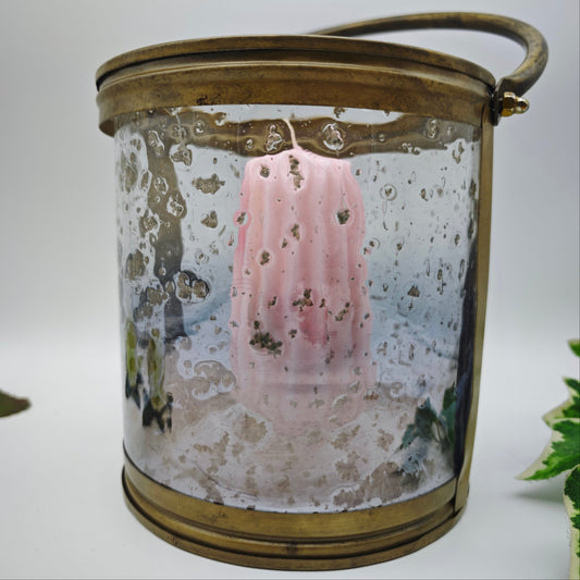 Lanterne en verre, lanterne en laiton, poignée en verre texturé, 16 cm, style Hollywood Regency maximalisme