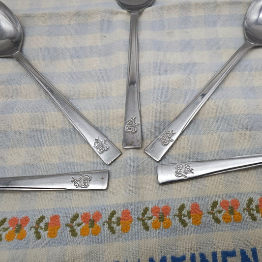 Lot de 5 couverts Emirates Airline en acier inoxydable, cuillères à café, couverts de bord, couverts d'avion