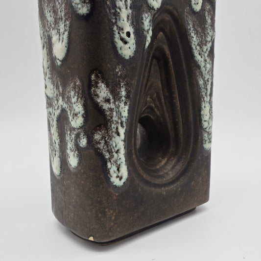 Square Fat Lava vase brown white ES Keramik 661-20 Emons & Söhne hole vase Ikebana WGP West German Pottery