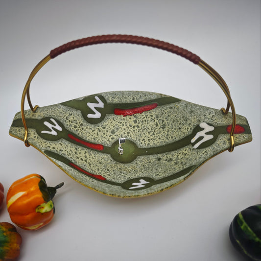 Ceramic bowl Jasba candy bowl striped oval with handle Mid Century 50s West Germany string era