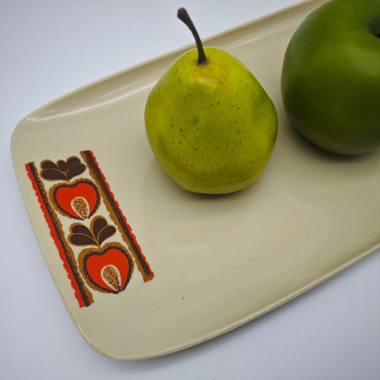 Serving plate plastic beige 70s floral pattern cold plate retro buffet snack tray mid century decoration 31 cm vintage