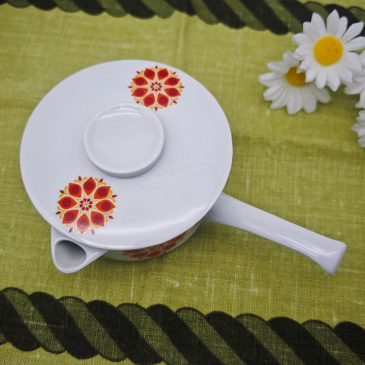 Vintage sauce boat ceramic white with flower motif red yellow Mid Century 17 cm serving pot with lid Retro Pottery 60s 70s
