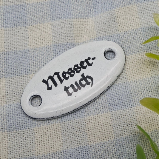 Antique enamel plaque knife cloth sign black and white 4 cm retro kitchen sign grannycore country style nostalgia cottagecore