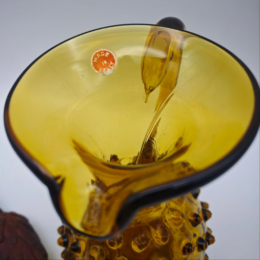 Vase handle vase Murano glass Empoli knobbly glass amber-yellow wart glass midcentury mouth-blown handmade Murano glass jug