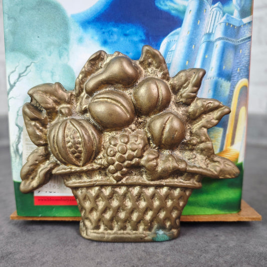 2x bookends brass fruit basket gold-colored solid cast with hardboard 30 cm