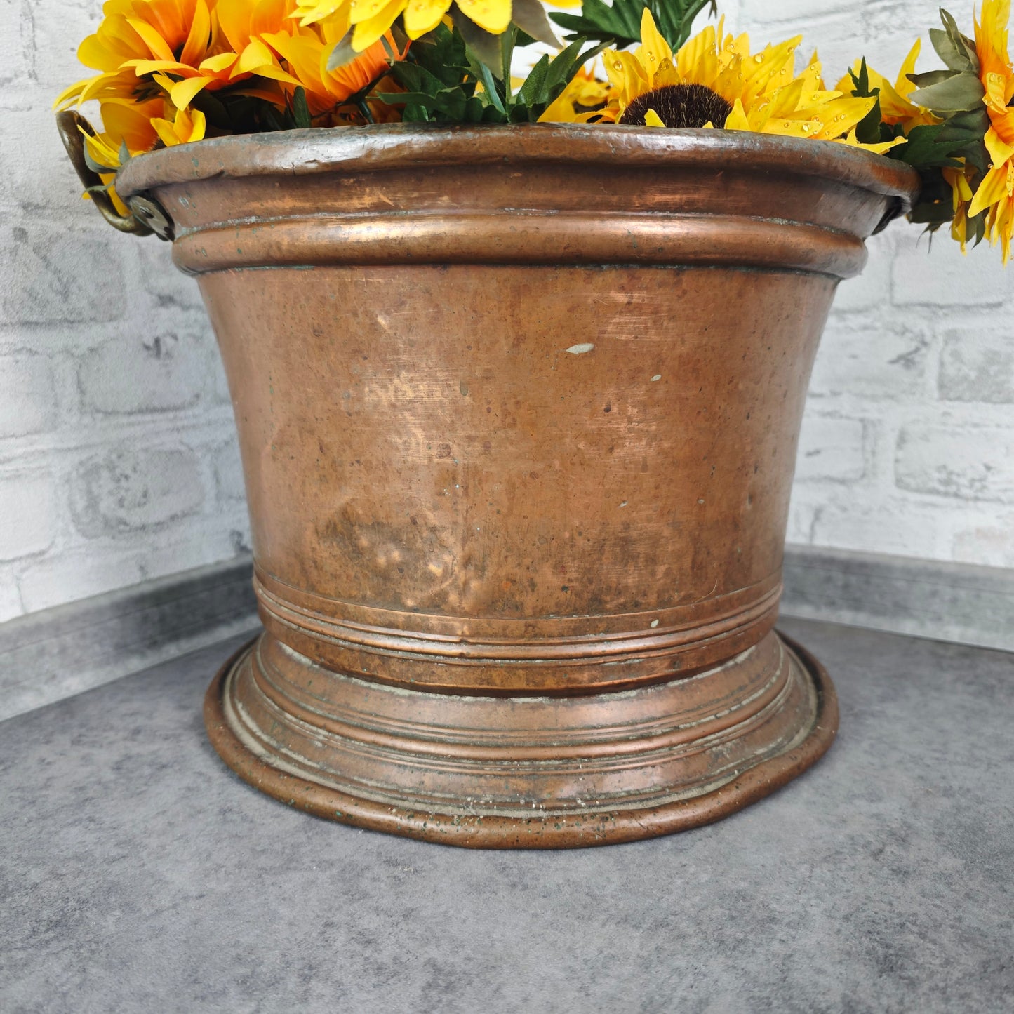 Grande jardinière en cuivre avec poignées en laiton 42 cm jardinière patinée antique décoration de jardin seau bouilloire en cuivre