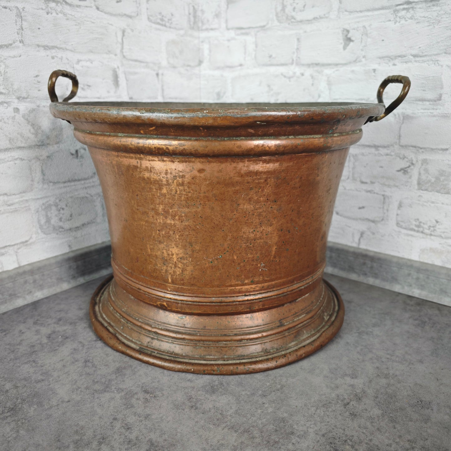 Grande jardinière en cuivre avec poignées en laiton 42 cm jardinière patinée antique décoration de jardin seau bouilloire en cuivre