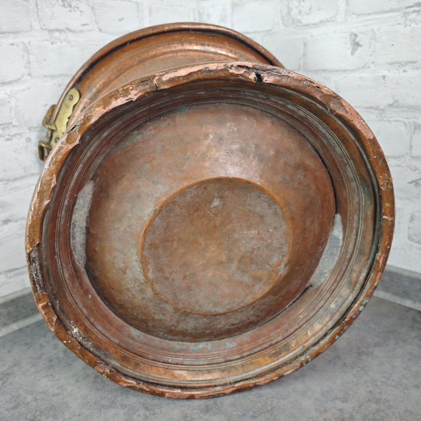 Grande jardinière en cuivre avec poignées en laiton 42 cm jardinière patinée antique décoration de jardin seau bouilloire en cuivre