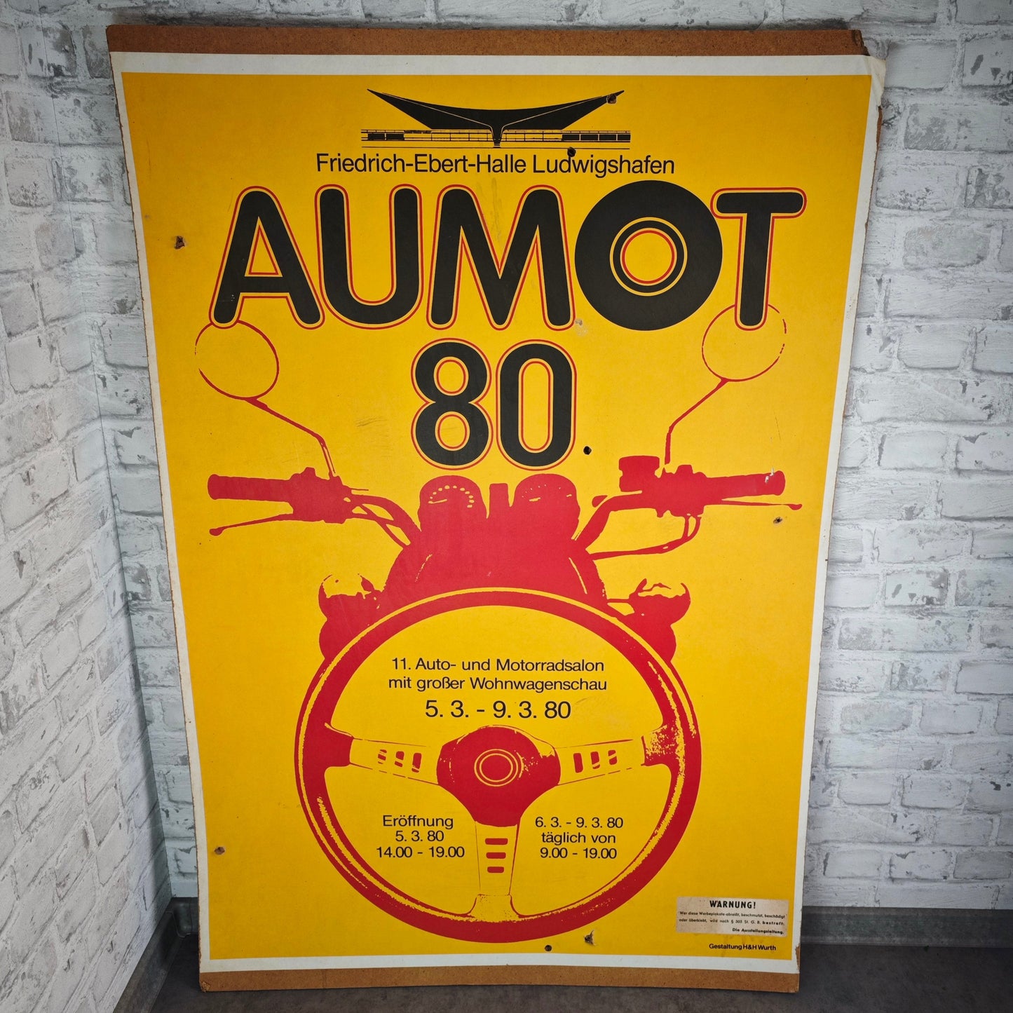 Affiche publicitaire originale Aumot 80 Ludwigshafen 1980 Autosalon Salon Moto Années 70 Design 125 cm