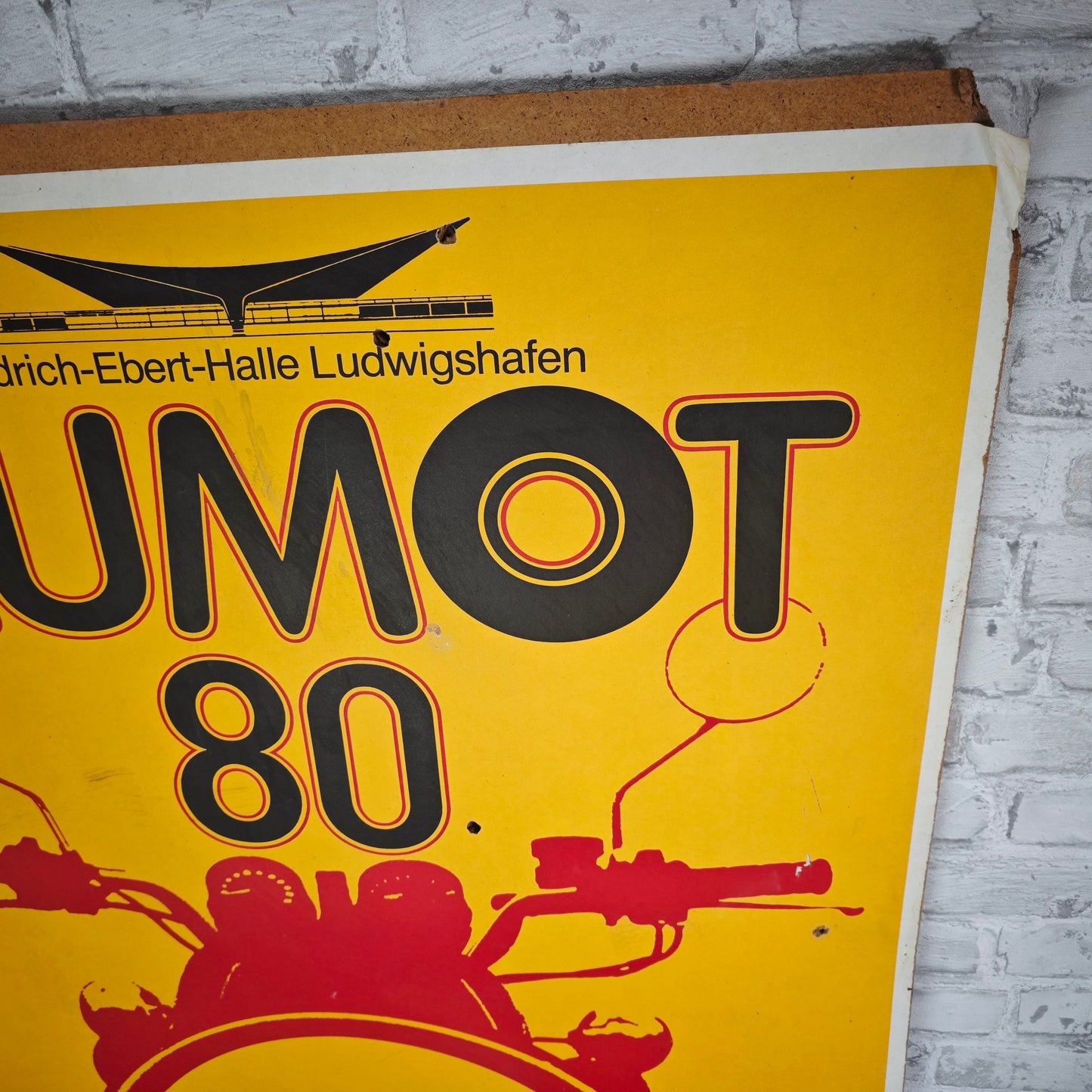 Affiche publicitaire originale Aumot 80 Ludwigshafen 1980 Autosalon Salon Moto Années 70 Design 125 cm