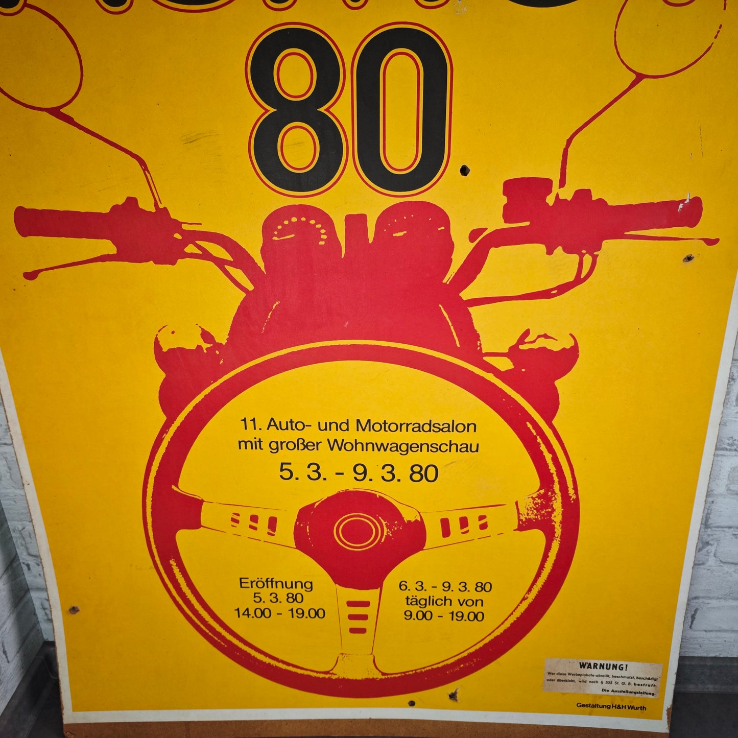 Affiche publicitaire originale Aumot 80 Ludwigshafen 1980 Autosalon Salon Moto Années 70 Design 125 cm